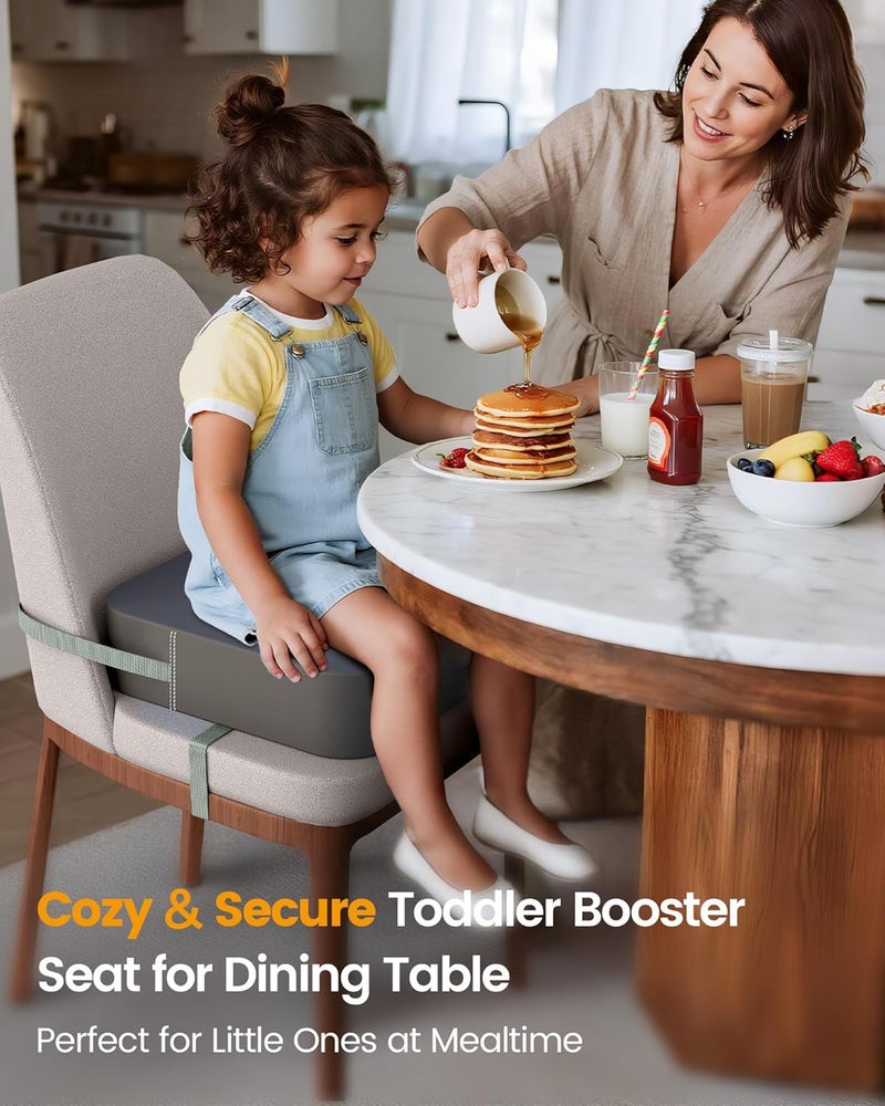 OPZAVYA Booster Seat for Kitchen Chair – Toddler Booster Seats for Dining Table with 2 Secure Buckle Straps, PU Leather Booster Cushion Foam Chair for Baby Kids, Portable & Easy to Clean (Dark Grey) - Image 3